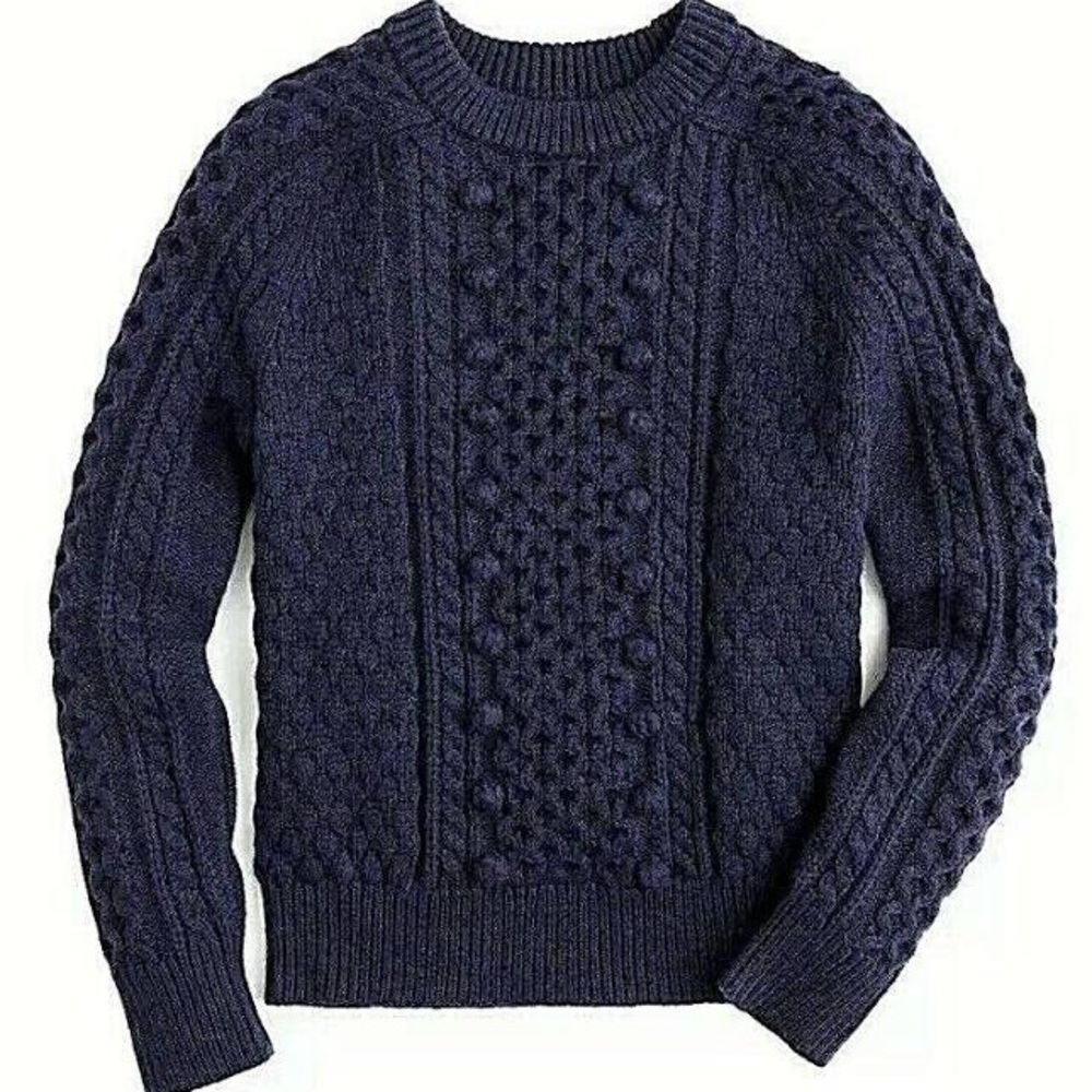 NWT J Crew Popcorn Cable Knit Sweater Navy - Picture 2 of 5